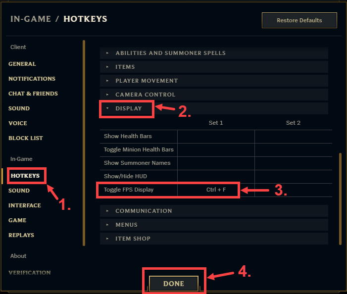 How to display fps and ping in LoL