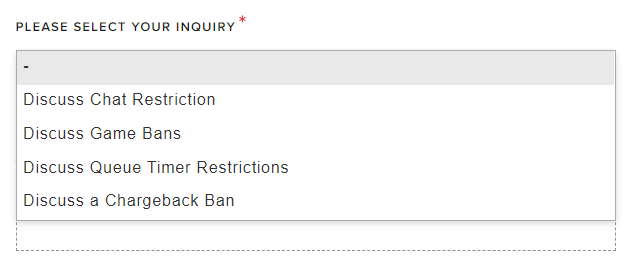 Type of ban selection