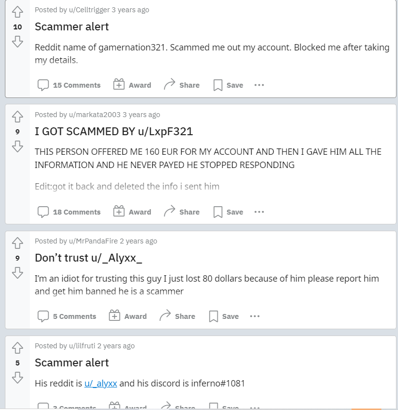 scammers on reddit