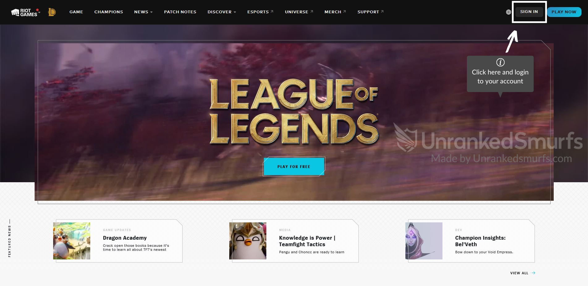 sign in on the leagueoflegedns website
