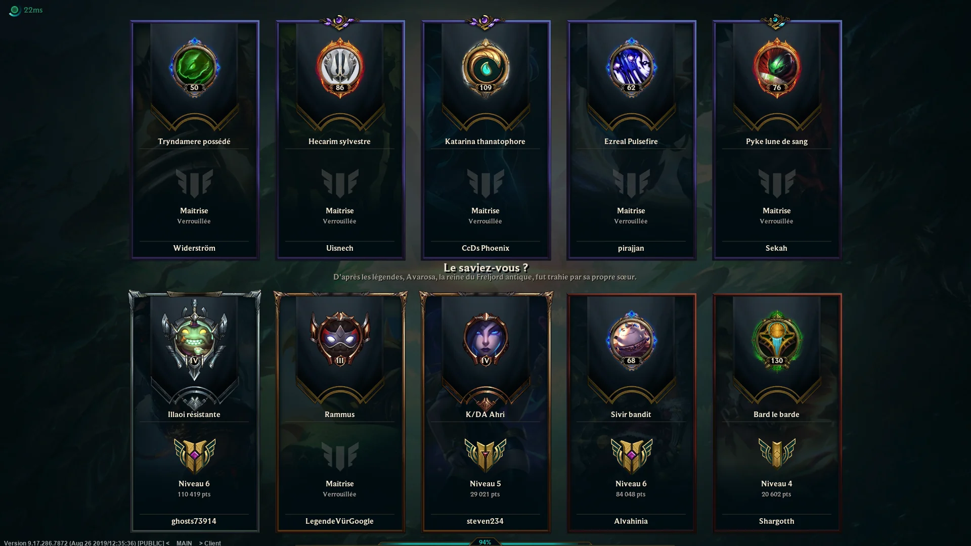 loading screen with champion mastery