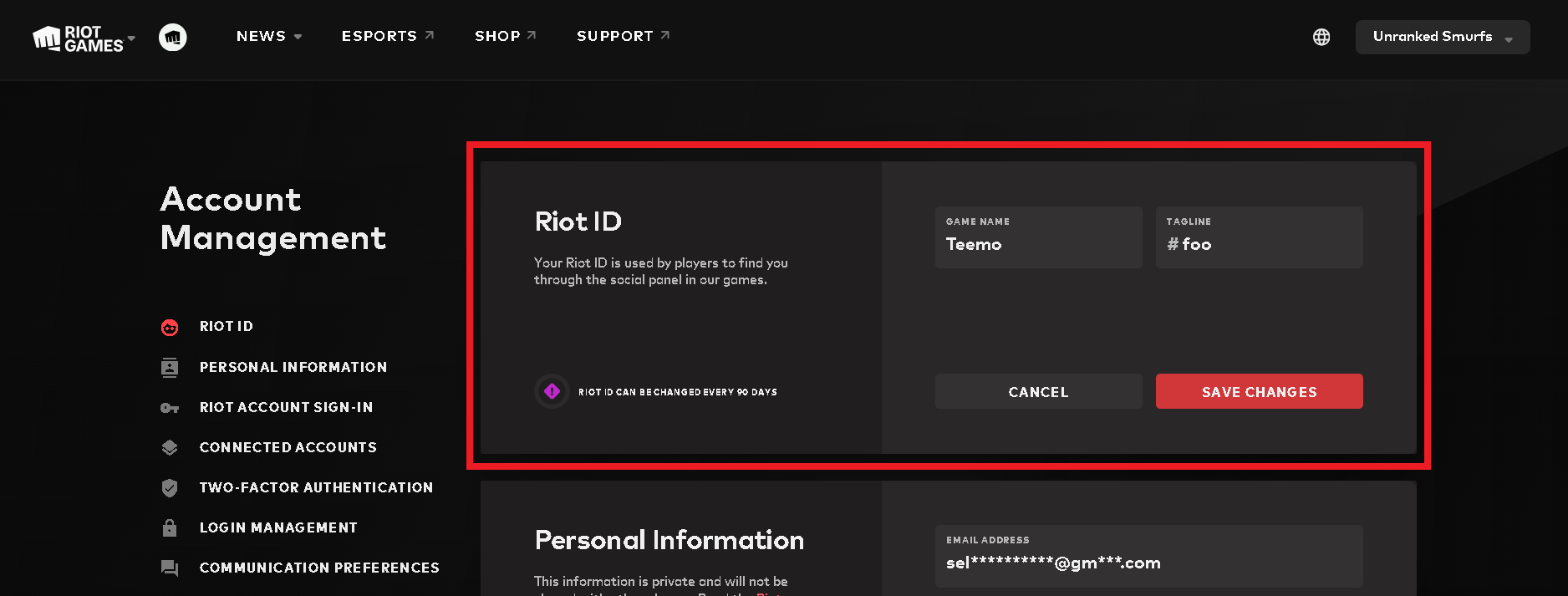 riot id change page on leagueoflegends site