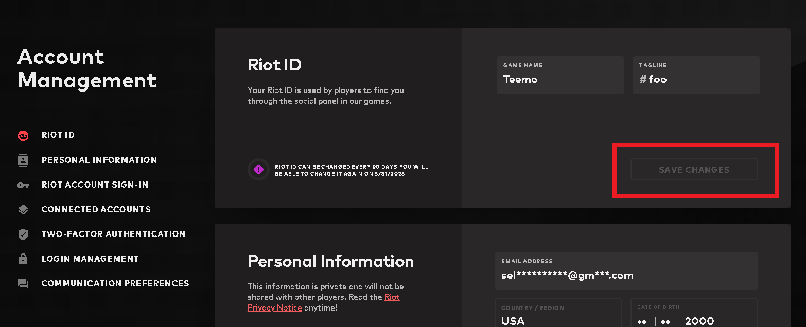 save changes button on leagueoflegends site
