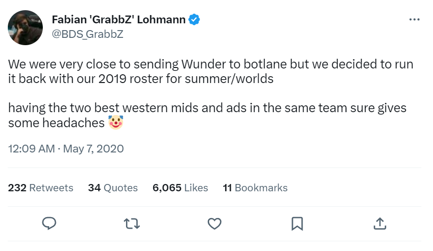 Grabbz tweet about 2020 G2