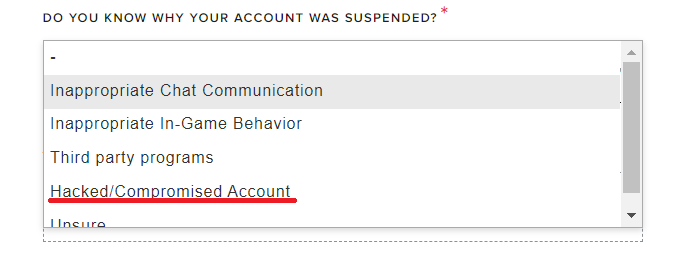 Choose hacked account option