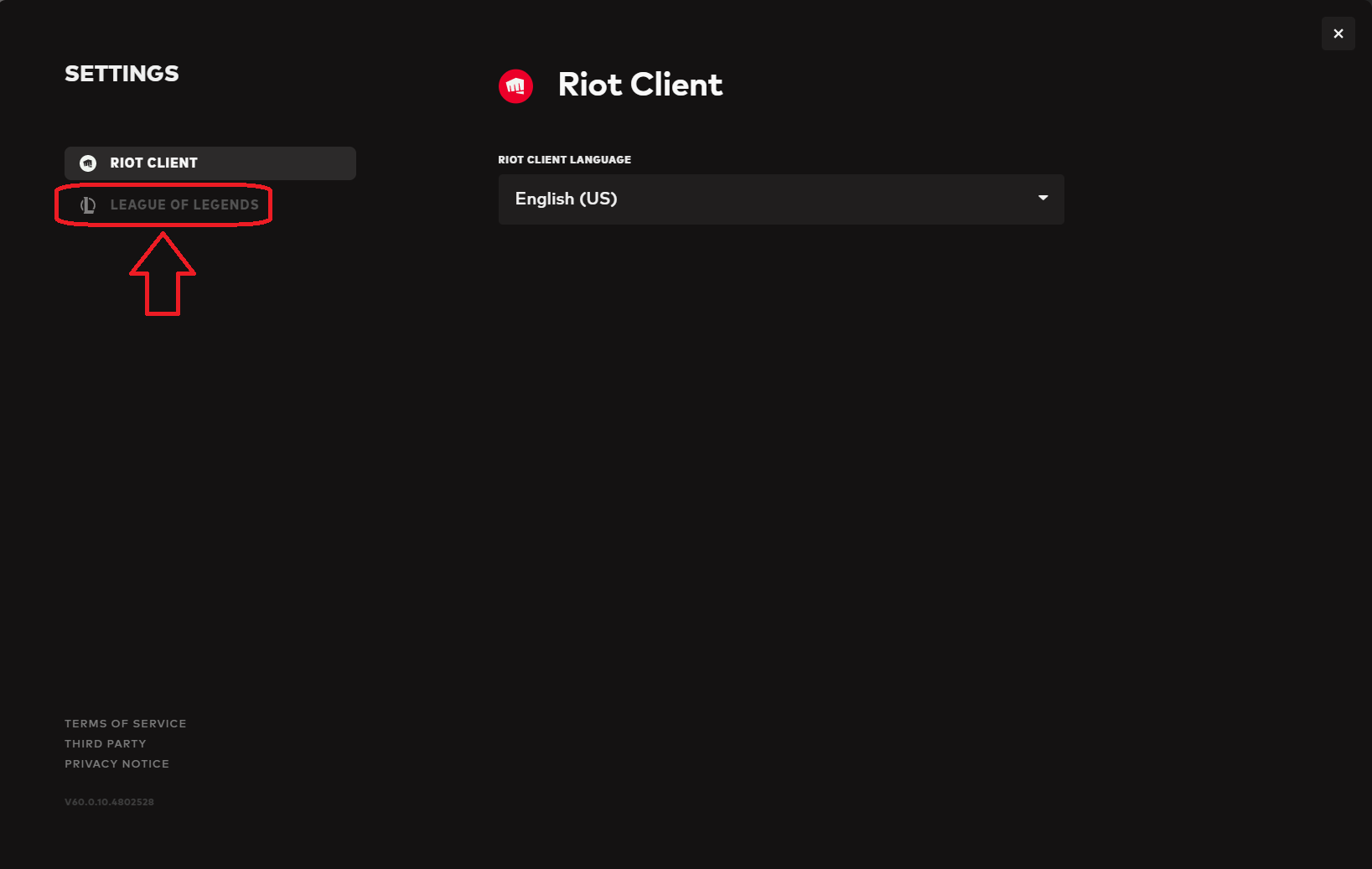 How to check region in the client 2 - settings