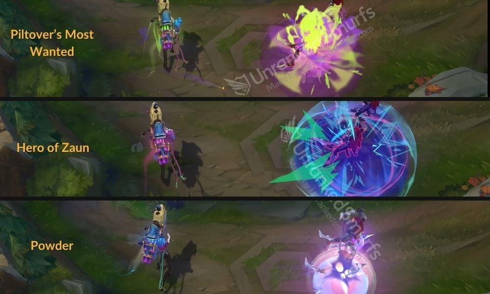 Arcane Fractured Jinx Q VFX Comparison across forms