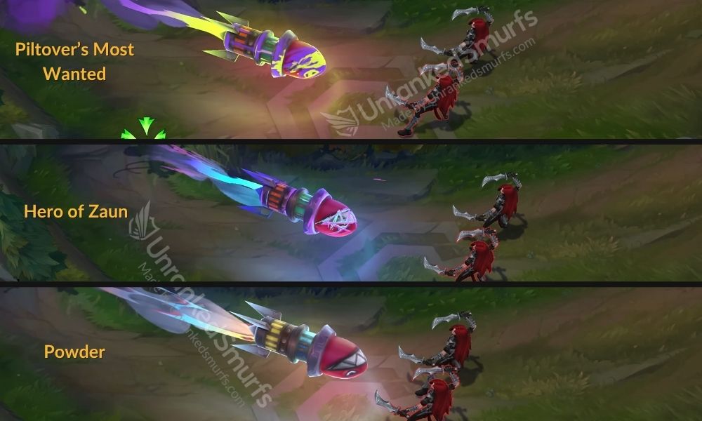 Arcane Fractured Jinx R VFX Comparison across forms