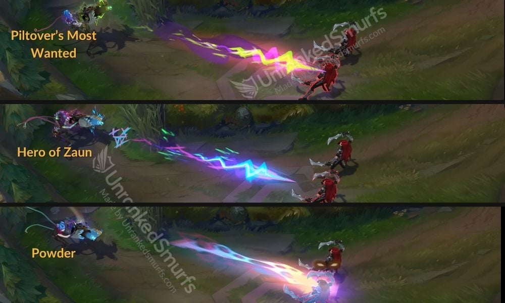 Arcane Fractured Jinx W VFX Comparison across forms