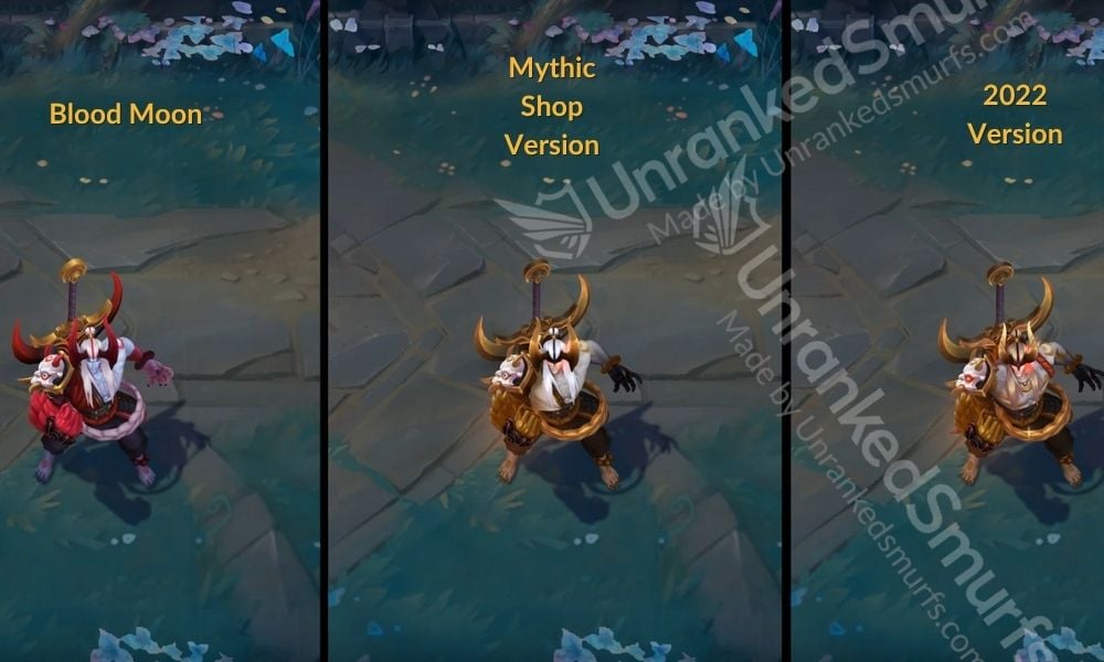 Prestige Blood Moon Aatrox vs 2022 version vs normal front