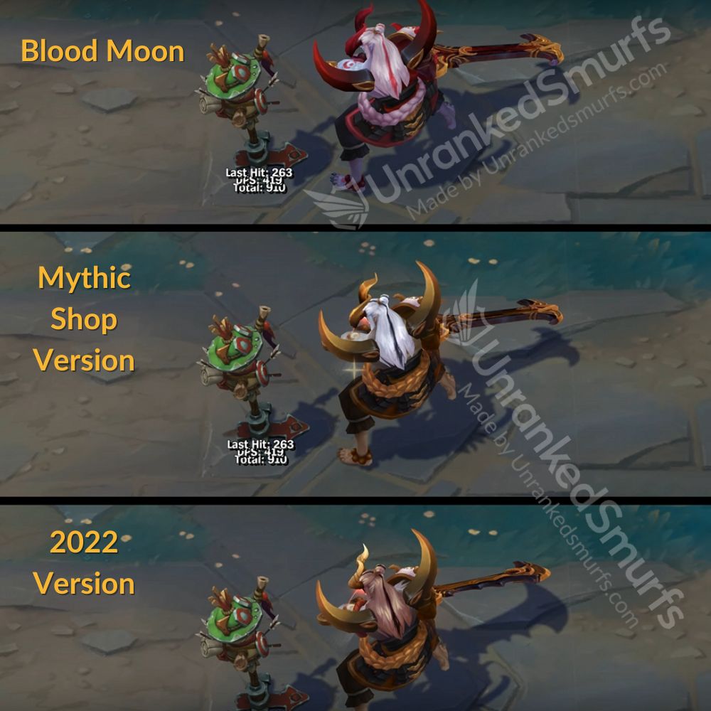 Prestige Blood Moon Aatrox vs 2022 version vs normal side by side