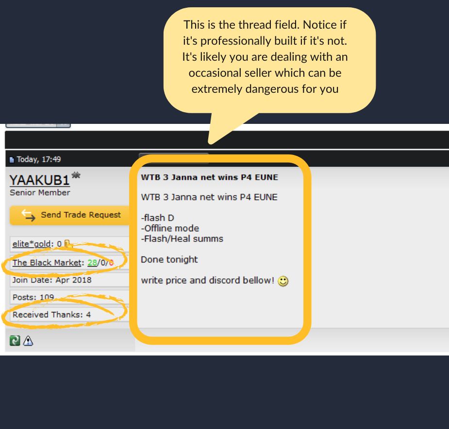 Example of sale thread on ElitePvpers