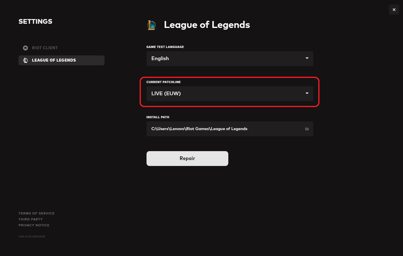How to check region in the client 3 - more settings